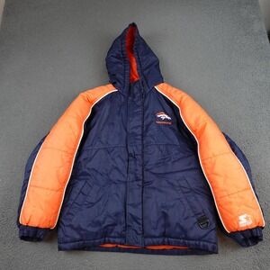 Vintage Denver Broncos Jacket Boys Medium Blue NFL Football Starter Hooded
